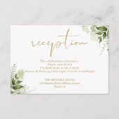 Blumengrün Gold Script Hochzeitsempfang Begleitkarte (Vorderseite)