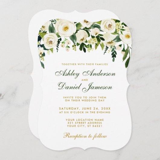 Blumengrün-goldene Hochzeitsfeier G Einladung (Vorne/Hinten)