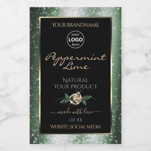 Blumengrün-goldfarbene Rahmen-Schwarze Produktmark Lebensmitteletikett (Einzelnes Label)