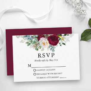 Blumengrün Hochzeit Burgund RSVP Karte