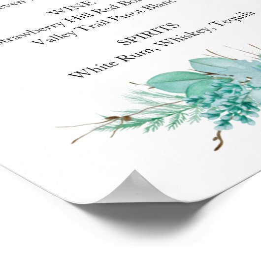 Blumengrün Hochzeitmenü Bar Drink Signatur Poster (Ecke)