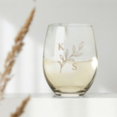 Blumengrün Hochzeitmongram Minimalistisch Weinglas Ohne Stiel