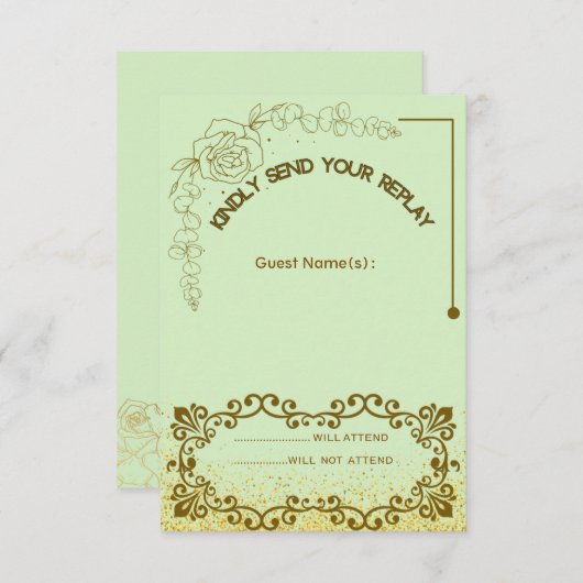 Blumengrün - Hochzeitskarte RSVP Karte (Vorne/Hinten)