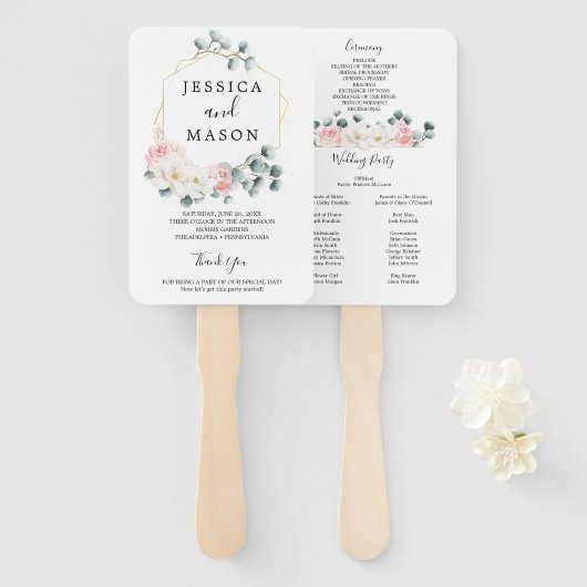 Blumengrün-Hochzeitsprogramm Fächer (Vorne und Hinten)