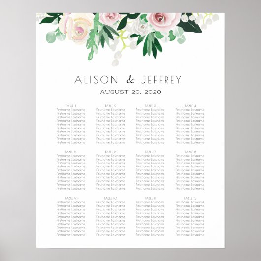 Blumengrün-Hochzeitstabelle für Wasserfarben Poster (Vorne)