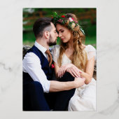 Blumengrün Hochzeitstag Foto Gold Folieneinladung (Rückseite)