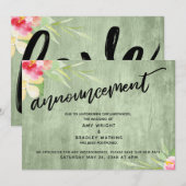 Blumengrün Holz "Ankündigung" Zurückgestellt Hochz Einladung (Vorne/Hinten)