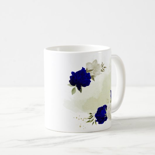 Blumengrün in Königsblau Kaffeetasse (VorderseiteRechts)