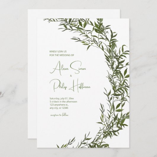 Blumengrün-Karte im Wasserfarbenstil Hochzeit Einladung (Vorne/Hinten)