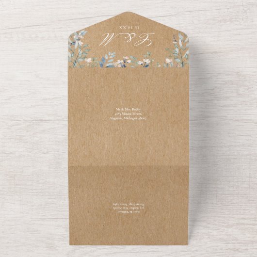 Blumengrün Kaskade Rustic Kraft Wedding All In One Einladung (Außenbereich)