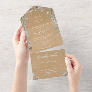 Blumengrün Kaskade Rustic Kraft Wedding All In One Einladung