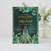 Blumengrün Kleid QR Code Quinceanera Einladung (Stehend Vorderseite)