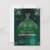 Blumengrün Kleid QR Code Quinceanera Einladung (Vorderseite)