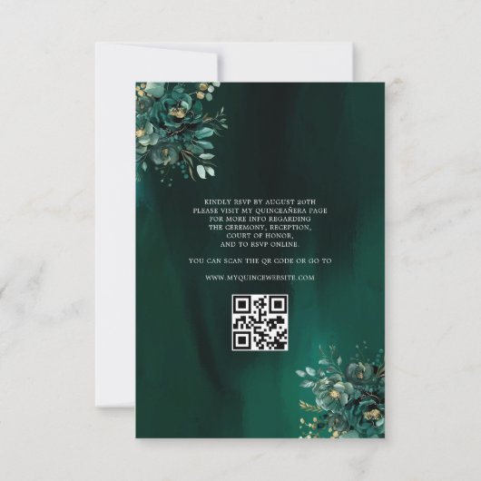Blumengrün Kleid QR Code Quinceanera Einladung (Rückseite)