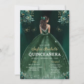 Blumengrün Kleid QR Code Quinceanera Einladung (Vorderseite)