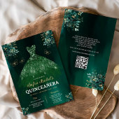 Blumengrün Kleid QR Code Quinceanera Einladung