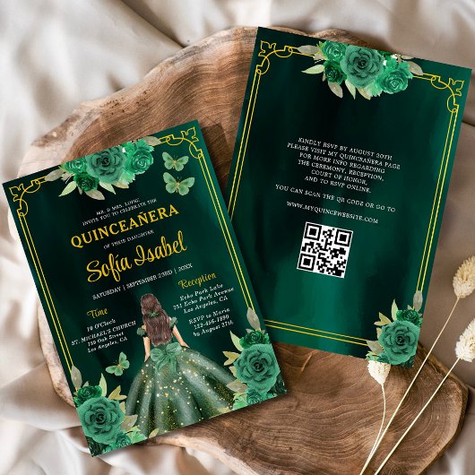 Blumengrün Kleid QR Code Quinceanera Einladung