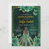 Blumengrün Kleid QR Code Quinceanera Einladung (Vorderseite)