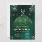 Blumengrün Kleid QR Code Quinceanera Einladung (Vorderseite)