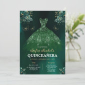 Blumengrün Kleid QR Code Quinceanera Einladung (Stehend Vorderseite)