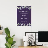 Blumengrün lila Hochzeits-Willkommensschild Poster (Heimbüro)