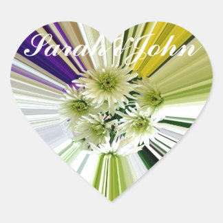 Blumengrün, Lila, weiß gestreift Herz-Aufkleber