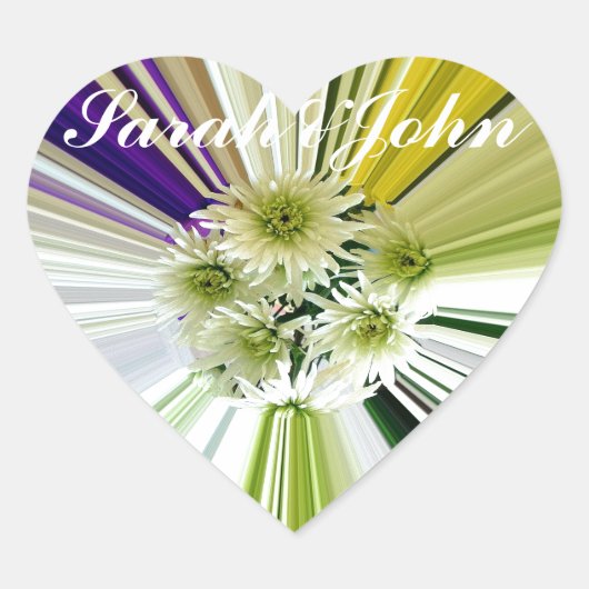 Blumengrün, Lila, weiß gestreift Herz-Aufkleber (Vorderseite)