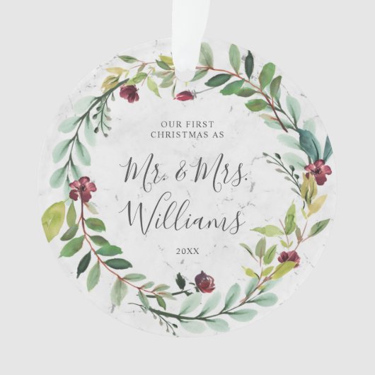 Blumengrün Marmorbäume Unsere ersten Weihnachten Ornament (Vorderseite)