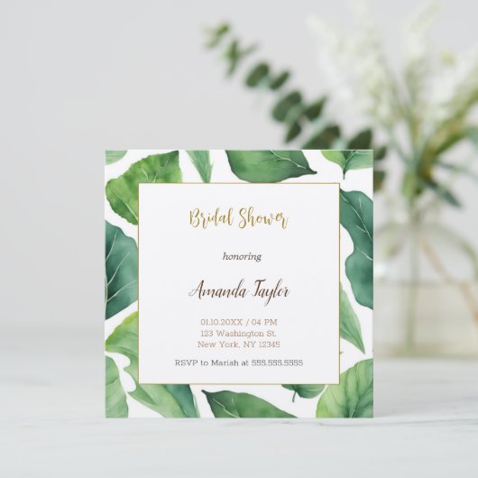 Blumengrün Minimal Calligraphisches Brautparty Einladung (Stehend Vorderseite)