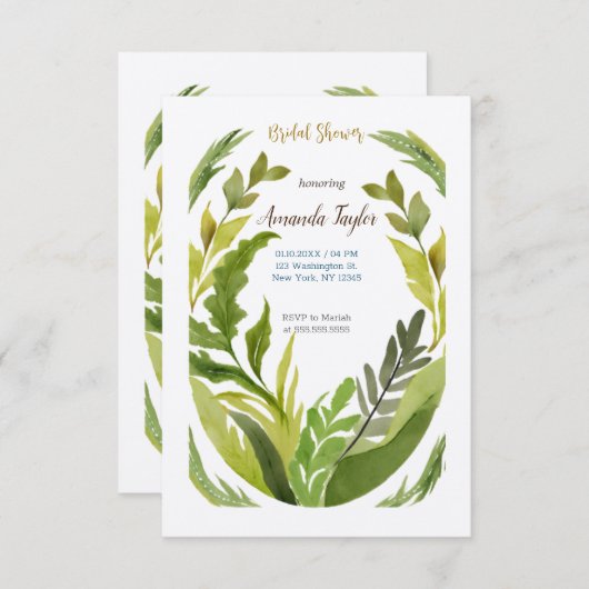 Blumengrün Minimal Calligraphisches Brautparty Einladung (Vorne/Hinten)