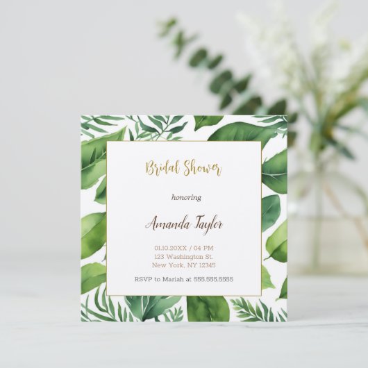 Blumengrün Minimal Calligraphisches Brautparty Einladung (Stehend Vorderseite)