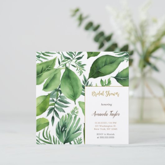 Blumengrün Minimal Calligraphisches Brautparty Einladung (Stehend Vorderseite)