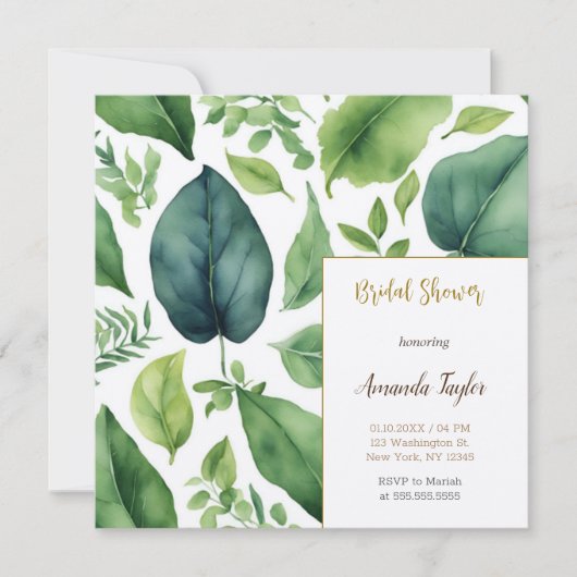 Blumengrün Minimal Calligraphisches Brautparty Einladung (Vorderseite)