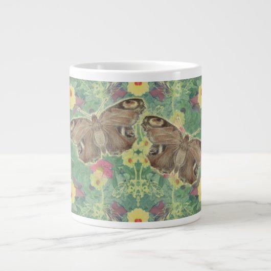 Blumengrün mit Schmetterlingen Jumbo-Tasse (Vorderseite)