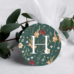 Blumengrün   Monogram Wedding Umschlag Aufkleber