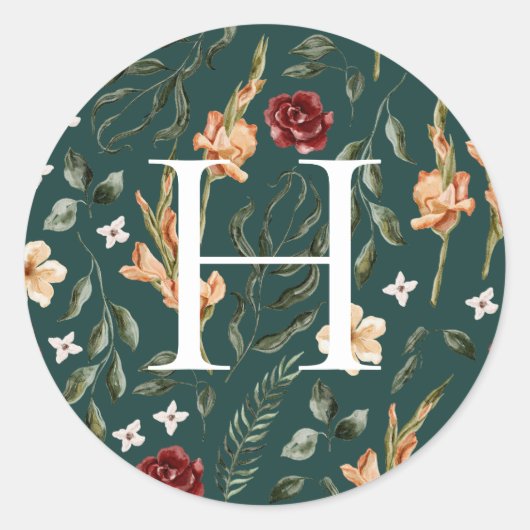 Blumengrün | Monogram Wedding Umschlag Aufkleber (Vorderseite)