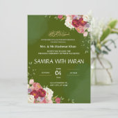 Blumengrün-Moslemhochzeit Einladung (Stehend Vorderseite)