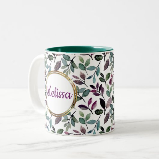 Blumengrün - Muster Zweifarbige Tasse (Vorderseite Links)