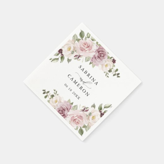 Blumengrün Personalisierte Hochzeit von Mauve Blus Serviette (Ecke)