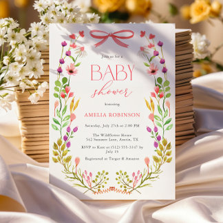 Blumengrün Pink Bow Rustic Baby Dusche Einladung