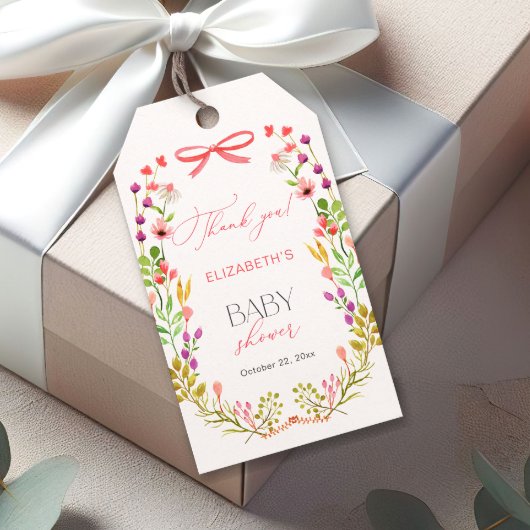Blumengrün Pink Bow Rustic Baby Dusche Geschenkanhänger