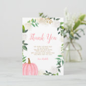 Blumengrün Pink Pumpkin Fall Girl Babydusche Dankeskarte (Stehend Vorderseite)