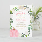 Blumengrün Pink Pumpkin Fall Girl Babydusche Einladung (Stehend Vorderseite)