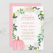 Blumengrün Pink Pumpkin Fall Girl Babydusche Einladung (Vorne/Hinten)