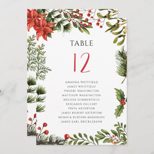 Blumengrün Poinsettia Hochzeit Tischnummer 12 (Vorne/Hinten)