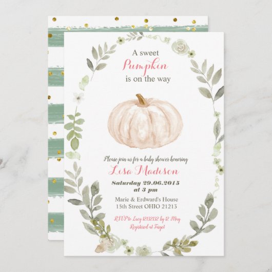 Blumengrün Pumpkin Babydusche Einladung (Vorne/Hinten)