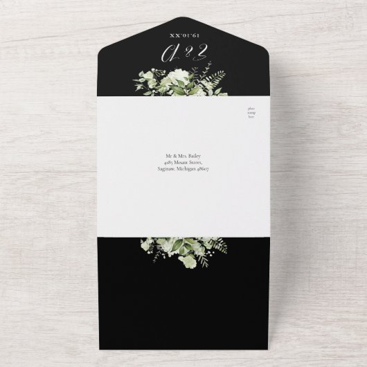 Blumengrün QR Code Skript Hochzeitsschreiben Foto All In One Einladung (Außenbereich)