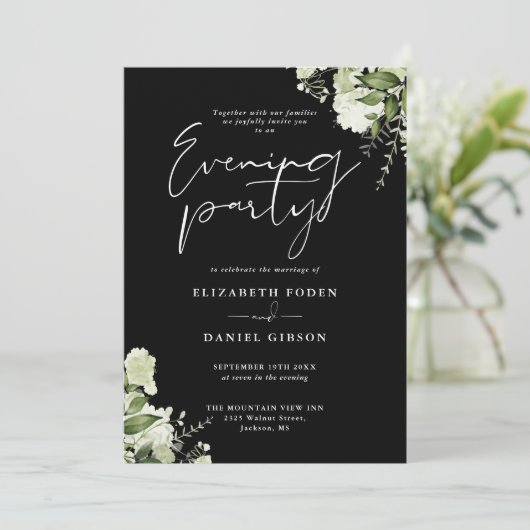 Blumengrün QR Code Wedding Abend Party Einladung (Stehend Vorderseite)