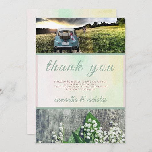 Blumengrün rosa Moderne Just Married Wedding Dankeskarte (Vorne/Hinten)