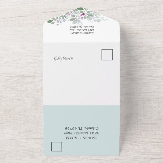 Blumengrün-rosa Wasserfarbenhochzeit All In One Einladung (Außenbereich)